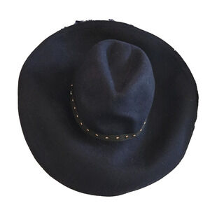 TED BAKER Fedora Hat Navy Blue 100% Wool Studded Wide Brim One‎ Size NEW